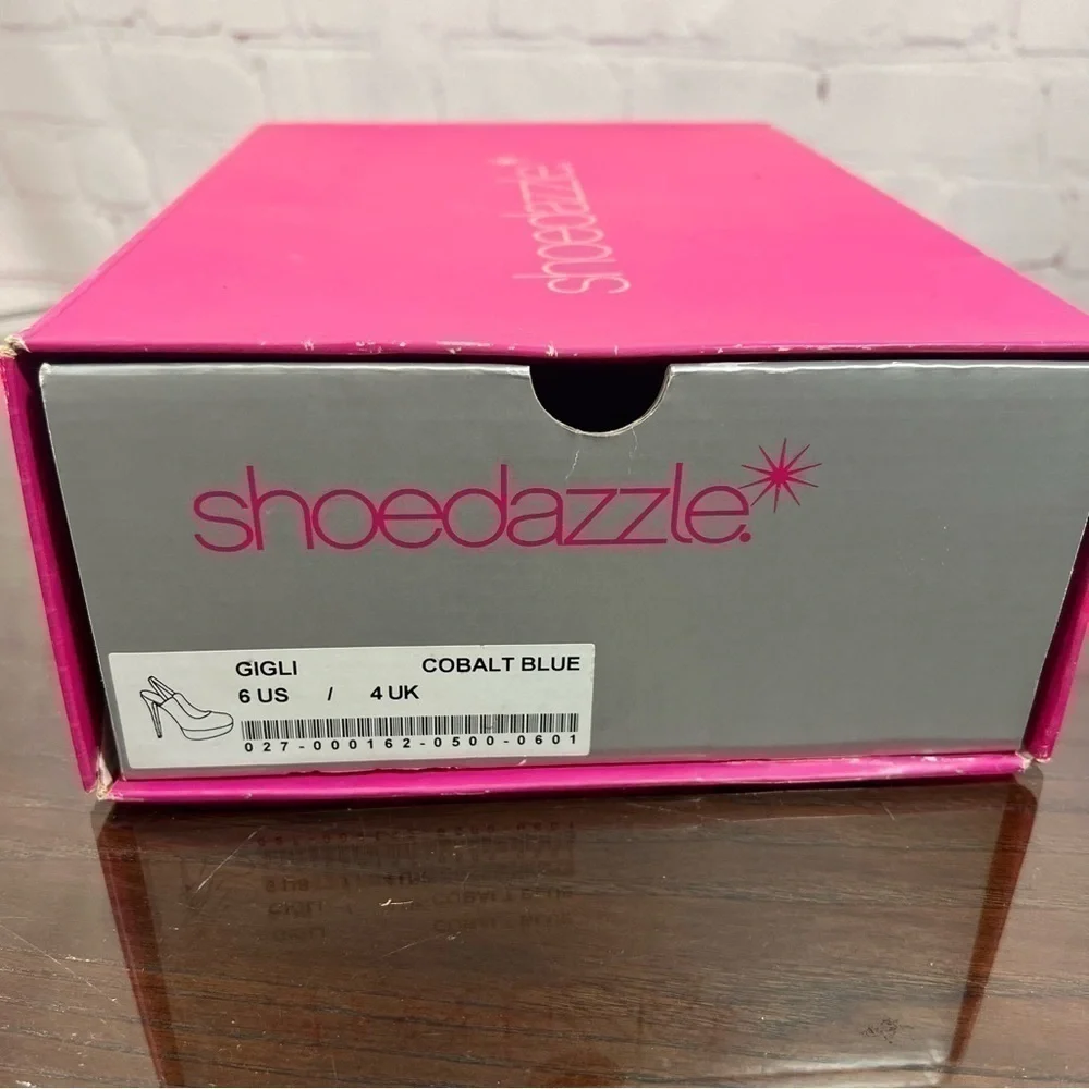 ShoeDazzle microsuede cobalt blue sling back platform pumps in size 6 EUC
